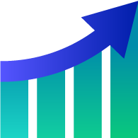 Icon of a teal chart with an upward trend and a blue arrow pointing up